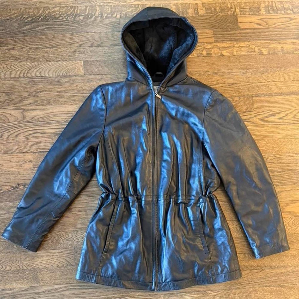 Sonoma 90s Black Leather Hooded Jacket
